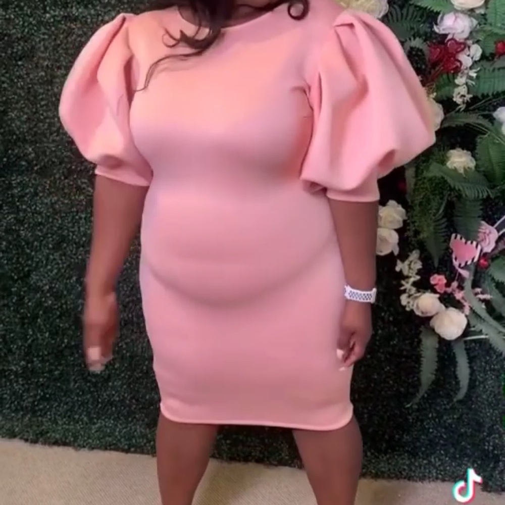Elegant Pink Puff Sleeve Dress